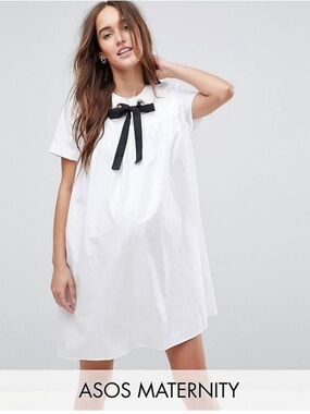 ASOS White Short Sleeve Mini Dress with Black Bow